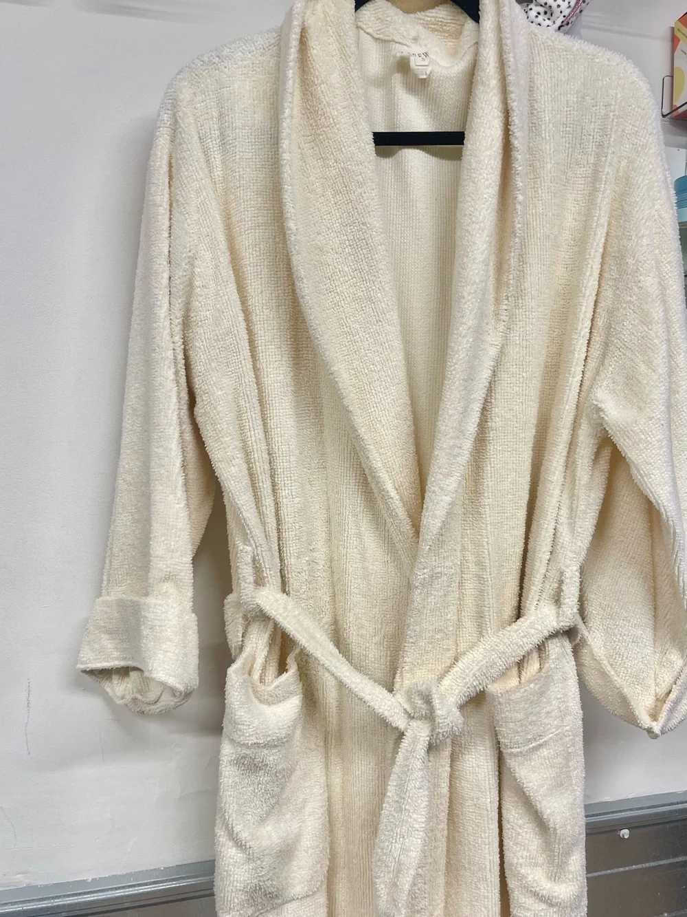 J.Crew Ivory Terry Plush Bath Robe Long Belted White Cozy Loungewear Small